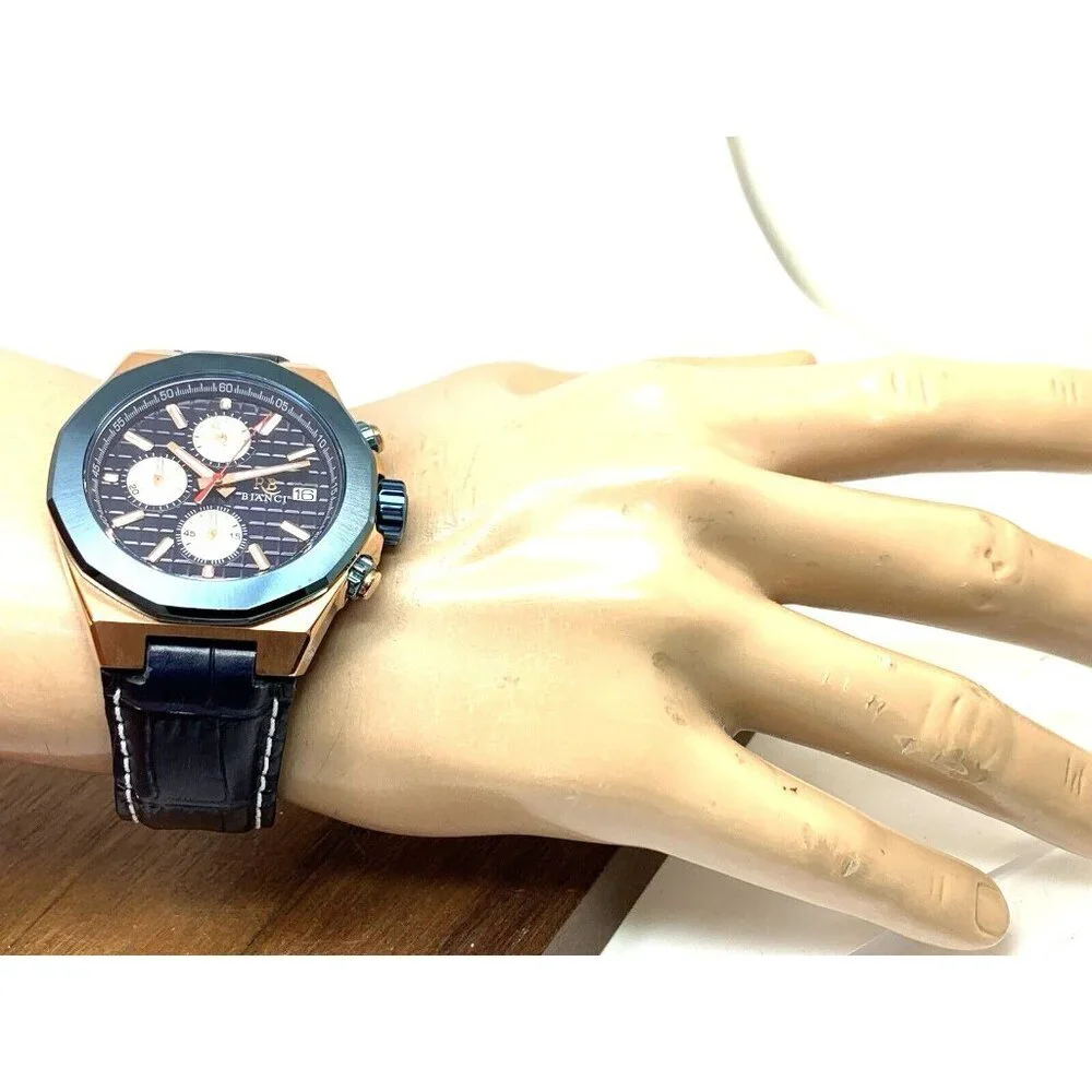 Roberto Bianci Men's Watch RB0135 Quartz Chronograph Blue Dial Rose Gold 44mm